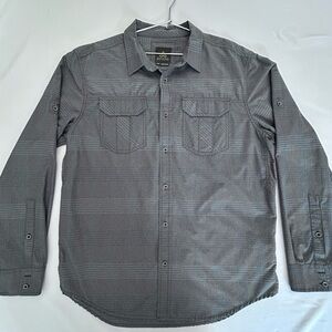 prAna Shirt L Gray Plaid Long Sleeve Button Up Outdoor Travel Lightweight